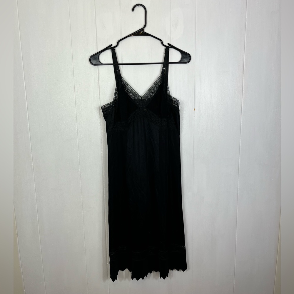 Vintage 60s Black Satin Lace Slip Dress Sz S